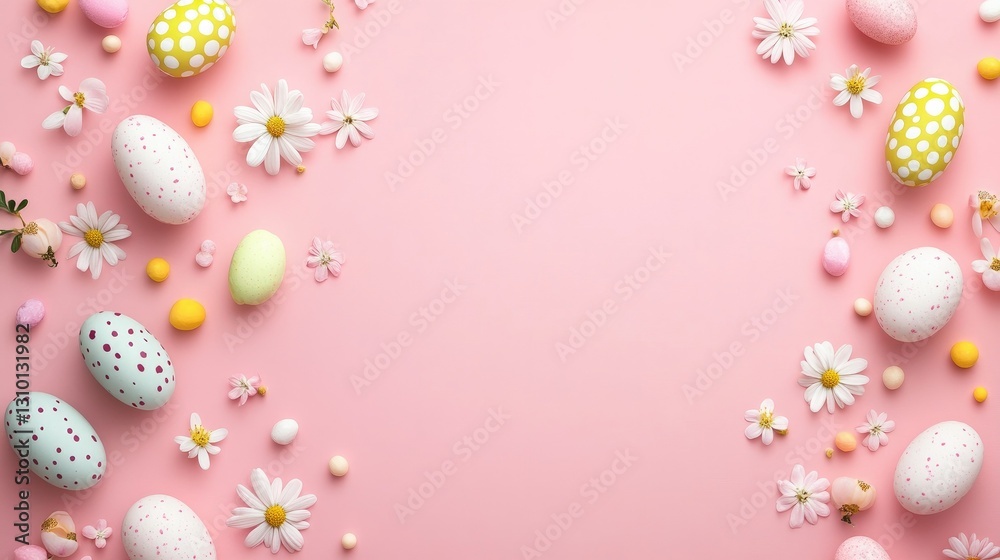 Flat lay spring flower concept with soft pastel tones and colorful floral elements Flat lay spring flower concept with soft pastel tones and colorful floral elements
