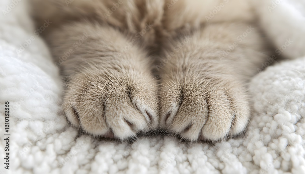 Fluffy Cat Paws Resting On Soft Blanket Fluffy Cat Paws Resting On Soft Blanket