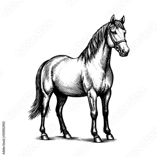 Horse Vintage Engraved Animal. Ink style, hand drawn illustration. Isolated on white background, vector illustration.