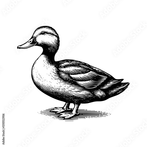 Duck Vintage Engraved Animal. Ink style, hand drawn illustration. Isolated on white background, vector illustration.