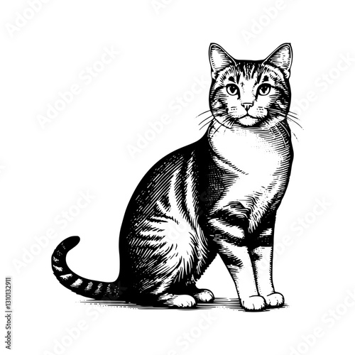 Cat Vintage Engraved Animal. Ink style, hand drawn illustration. Isolated on white background, vector illustration.