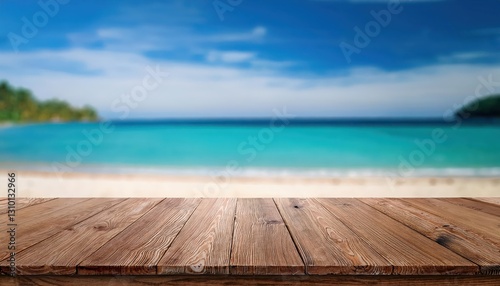 Rustic Solitude A Serene Scene of an Empty Table Set Amidst a Blurred  Idyllic Beach Backdrop  Perfect for Summer Product Showcase or Artistic Inspiration