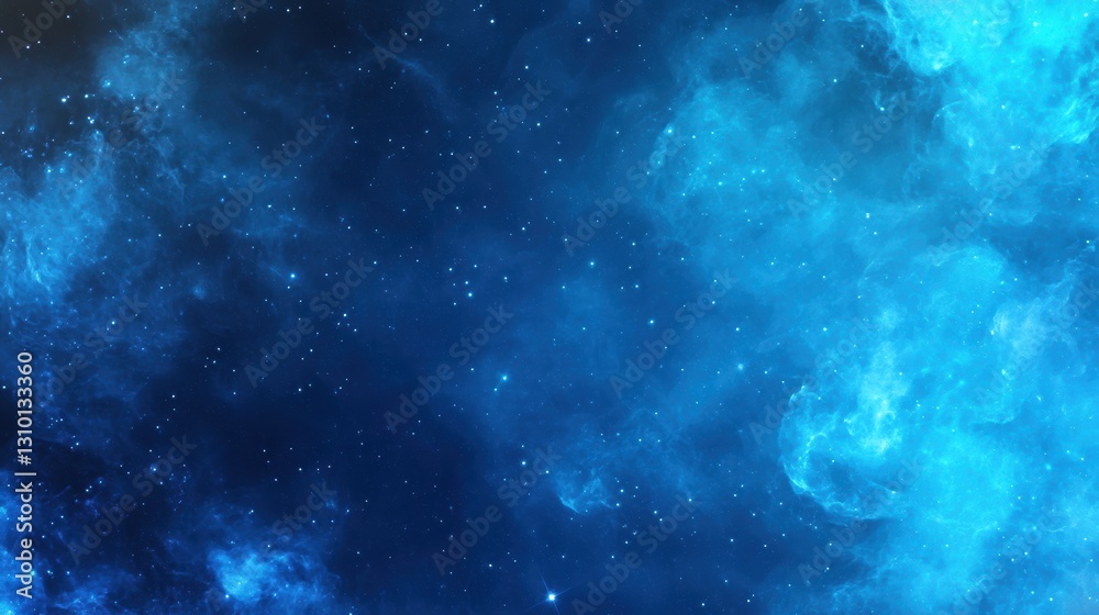 Obraz premium A stunning cosmic background featuring deep blues and vibrant celestial clouds, this image is ideal for projects related to space, science fiction, or technology themes
