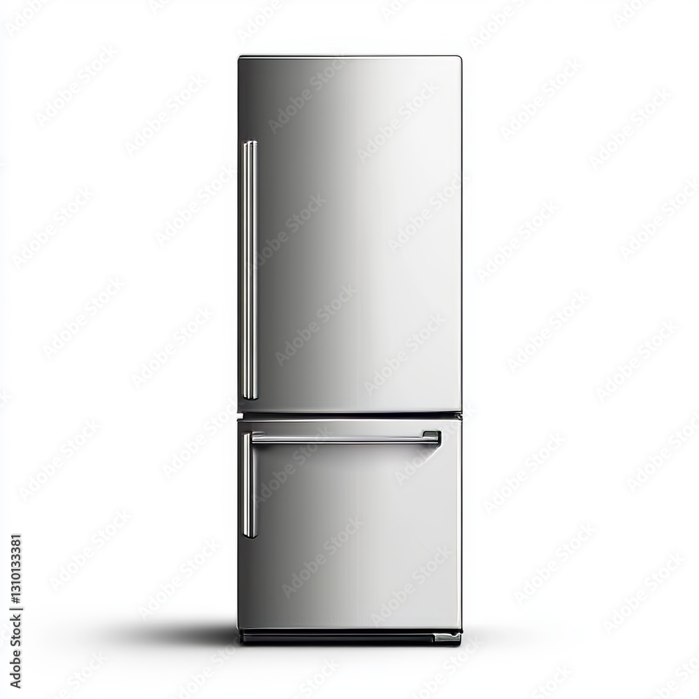 The top-mount refrigerator stands out against a transparent background. Viewed from the side, the stainless steel double-door refrigerator is showcased. Modern kitchen and household appliances The top-mount refrigerator stands out against a transparent background. Viewed from the side, the stainless steel double-door refrigerator is showcased. Modern kitchen and household appliances
