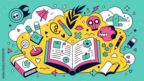 Pages filled with intricate doodles its a safe haven to pour out all worries and insecurities.. Vector illustration