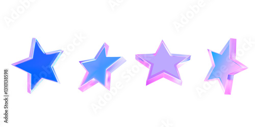 Set of 3D holographic stars in the Y2k style. Vector illustrations.