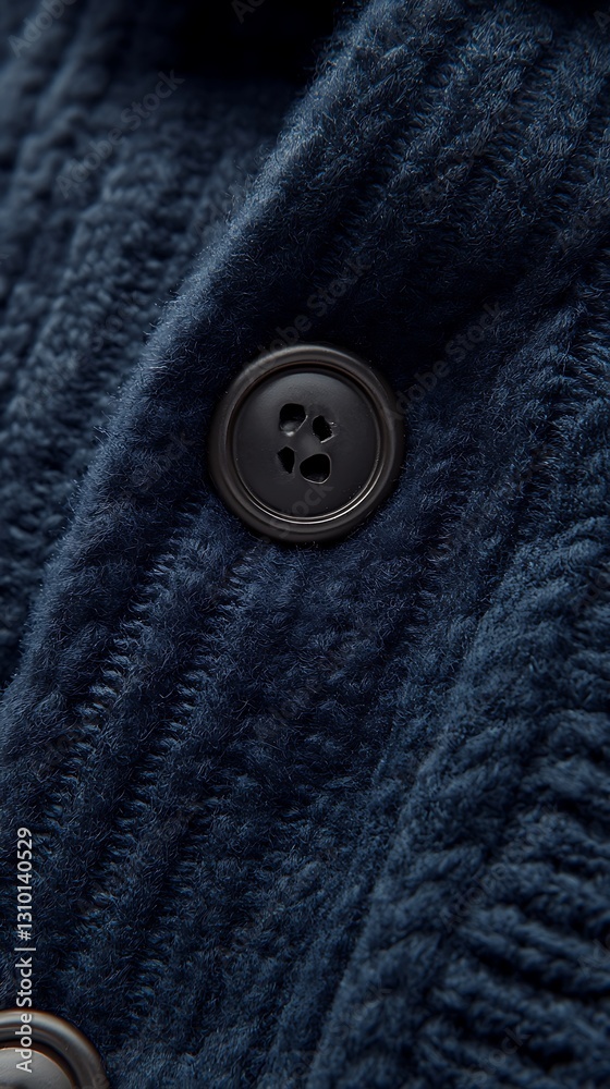 Detailed textured surface of navy blue knit cardigan, macro photography Detailed textured surface of navy blue knit cardigan, macro photography