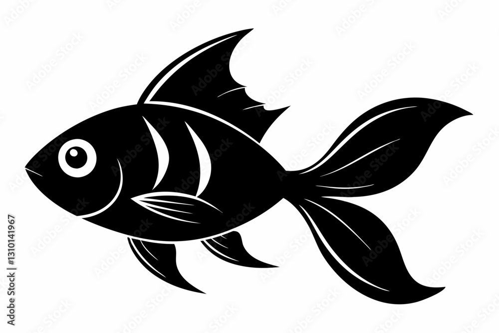 Fototapeta premium goldfish silhouette line art vector illustration with a white background
