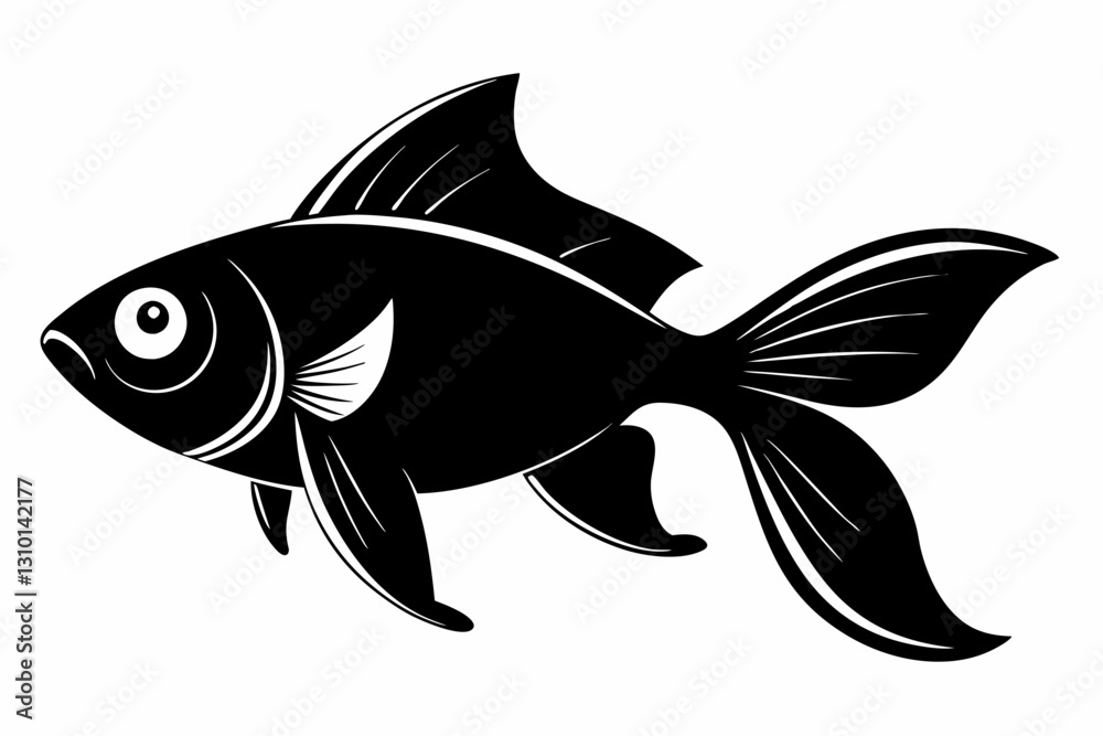 Fototapeta premium goldfish silhouette line art vector illustration with a white background