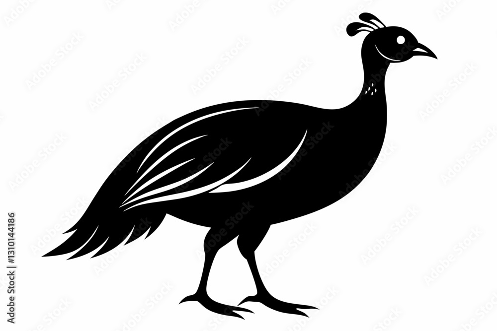 Fototapeta premium guineafowl silhouette line art vector illustration with a white background