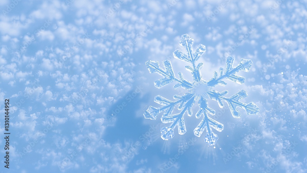 Macro Shot of a Winter Snowflake - Close-up macro shot of a snowflake in the snow with a blue background