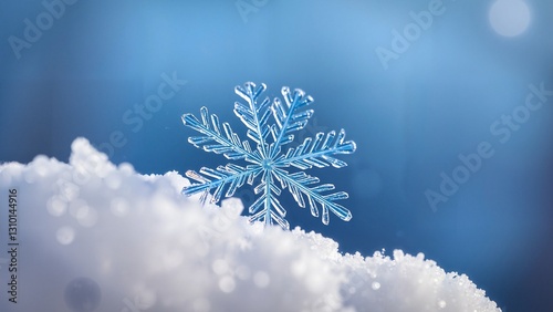 Obraz na płótnie Macro Shot of a Winter Snowflake - Close-up macro shot of a snowflake in the snow with a blue background w salonie