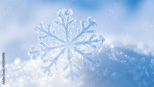 Obraz na płótnie Macro Shot of a Winter Snowflake - Close-up macro shot of a snowflake in the snow with a blue background w salonie