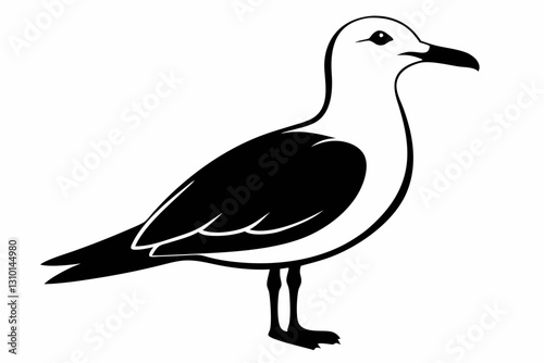 gull silhouette line art vector illustration with a white background