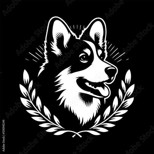 Corgi's head is a black and white logo. EPS vector graphics.