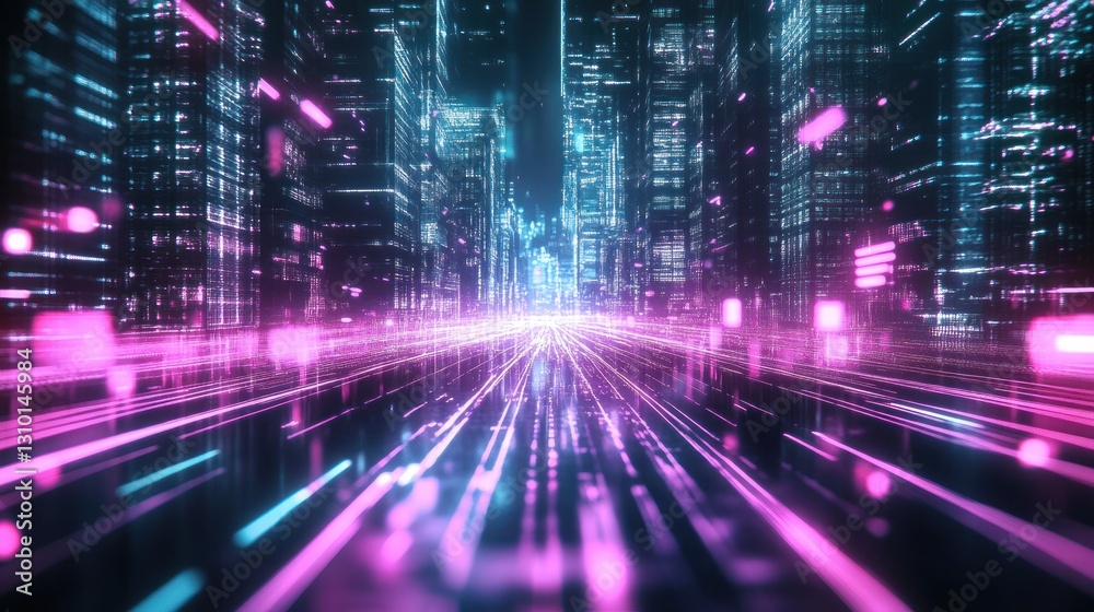Futuristic city street, data stream, neon glow Futuristic city street, data stream, neon glow