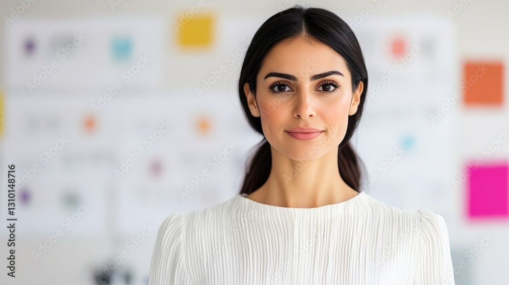 Confident Latina Woman Presenting Marketing Strategy in Modern Office Setting, Presentation enhances office communication concept. Confident Latina Woman Presenting Marketing Strategy in Modern Office Setting, Presentation enhances office communication concept.
