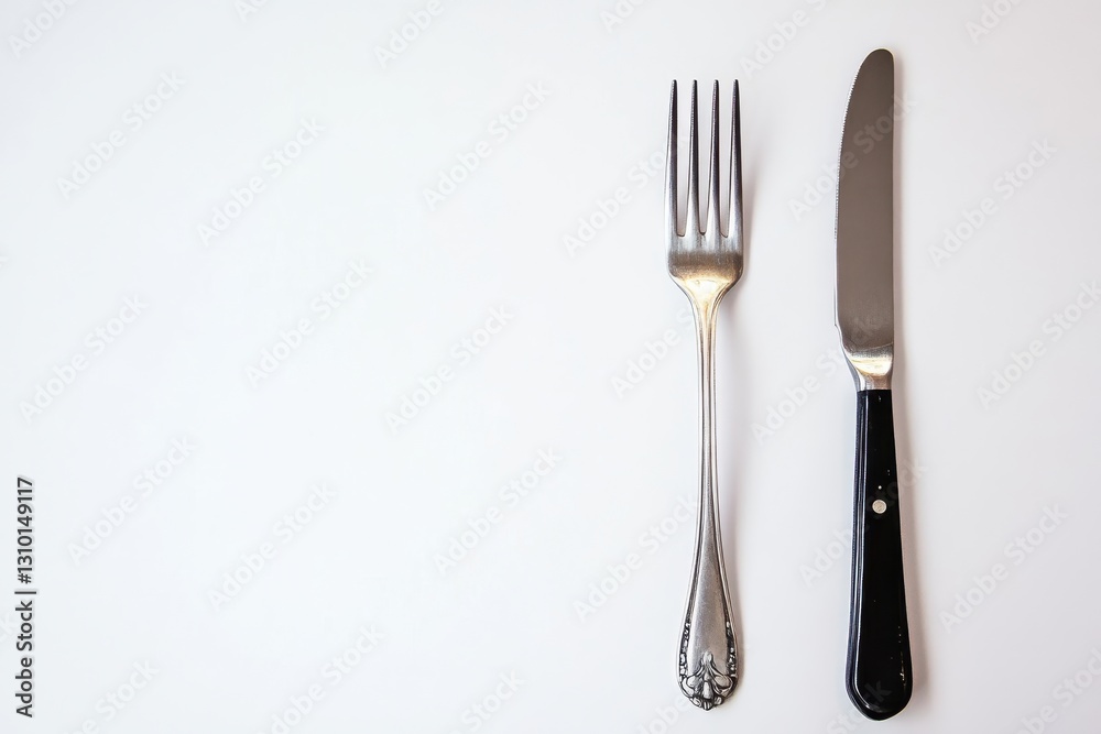 Dining utensils on a white surface ready for a meal during a casual dining setting Dining utensils on a white surface ready for a meal during a casual dining setting