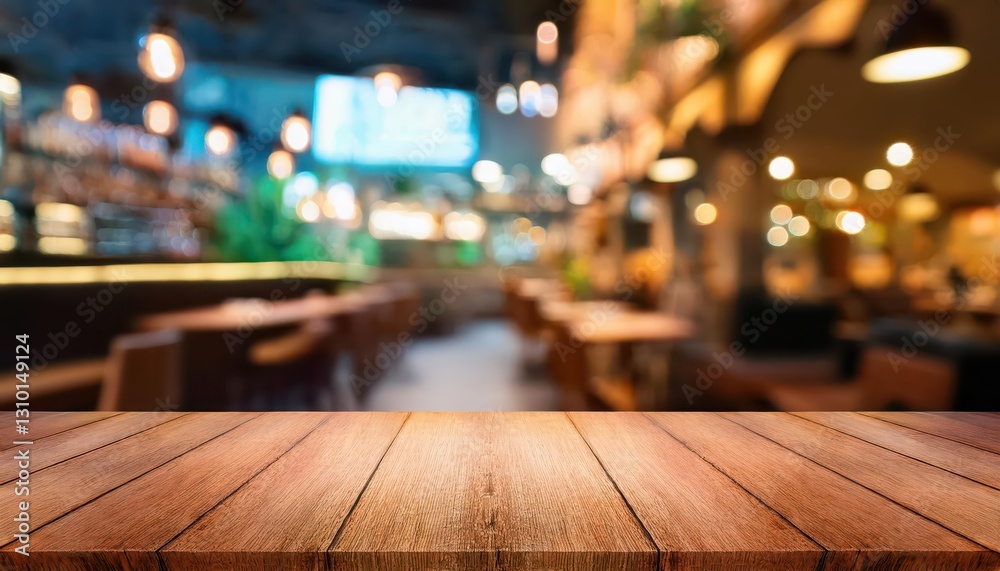 Empty Wooden Table Against an Abstract Blurred Coffee Shop Backdrop, Evoking a Serene and Mysterious Ambiance in the Heart of a Bustling Cityscape Empty Wooden Table Against an Abstract Blurred Coffee Shop Backdrop, Evoking a Serene and Mysterious Ambiance in the Heart of a Bustling Cityscape