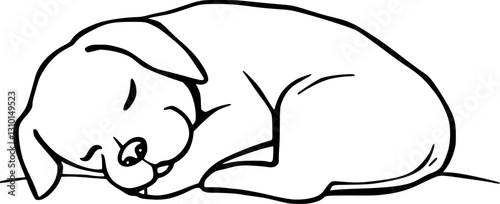 Outline of a sleeping dog curled up minimal pet illustration vector design