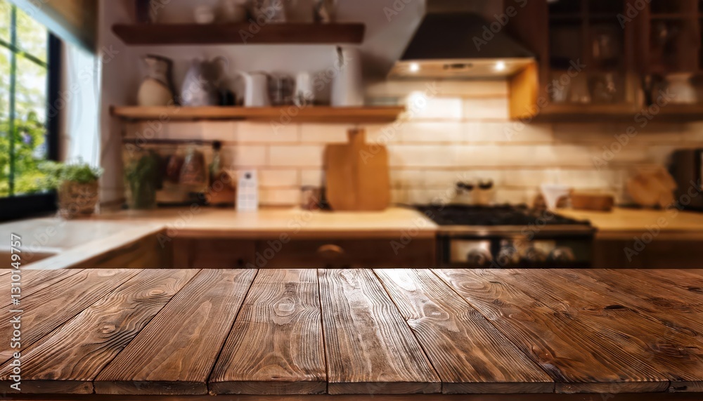 Empty Wooden Table in a Rustic Kitchen with Blurred Background A Serene and Minimalist Scene, Perfect for Modern Interiors, Artistic Compositions, or Design Inspiration. Empty Wooden Table in a Rustic Kitchen with Blurred Background A Serene and Minimalist Scene, Perfect for Modern Interiors, Artistic Compositions, or Design Inspiration.