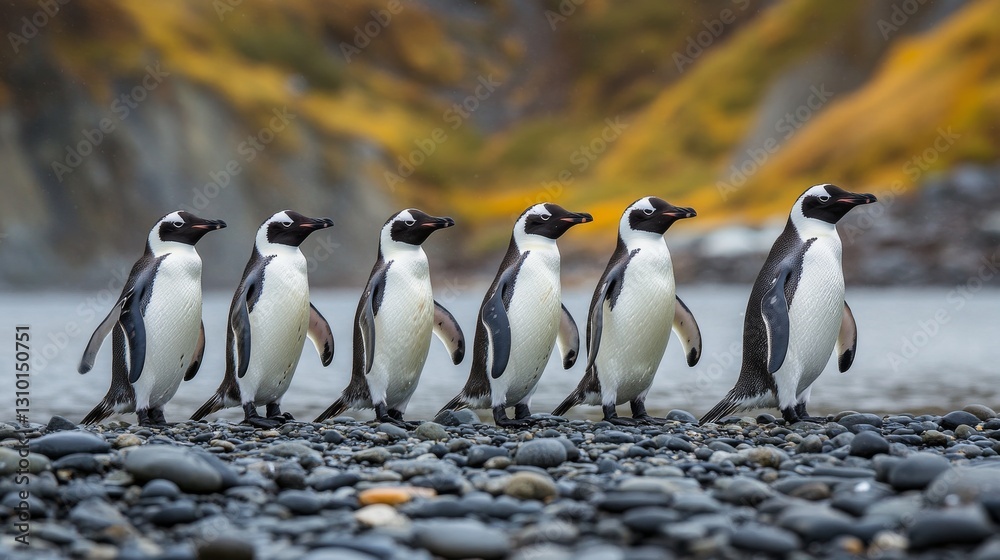 Obraz premium Penguins Walking on Pebbles, Antarctica