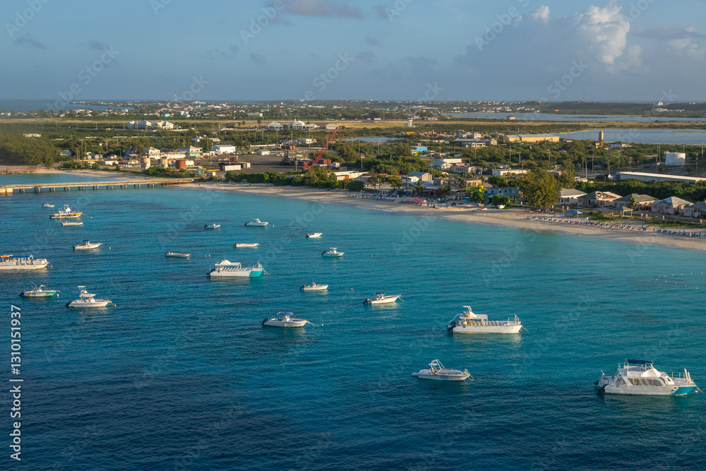 Obraz premium Exposure done at Sunrise while arriving at Grand Turk by Cruise Ship, with views of the Governor's Beach with its amazing water colours, Turks and Caicos