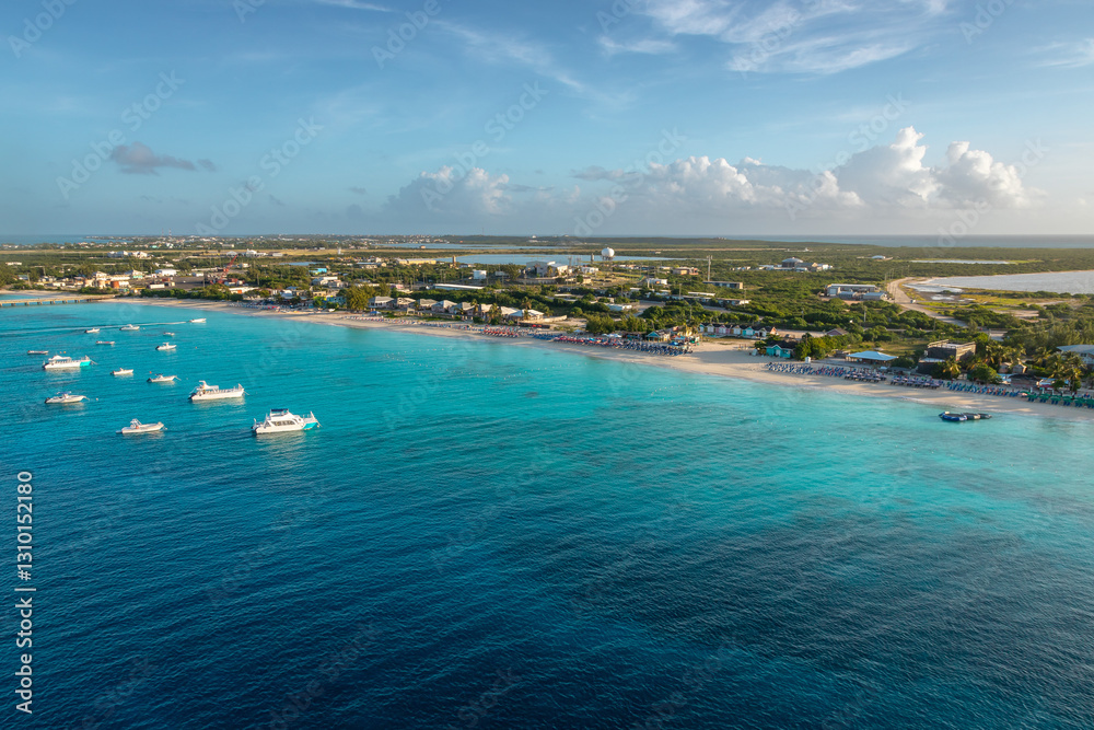Obraz premium Exposure done at Sunrise while arriving at Grand Turk by Cruise Ship, with views of the Governor's Beach with its amazing water colours, Turks and Caicos