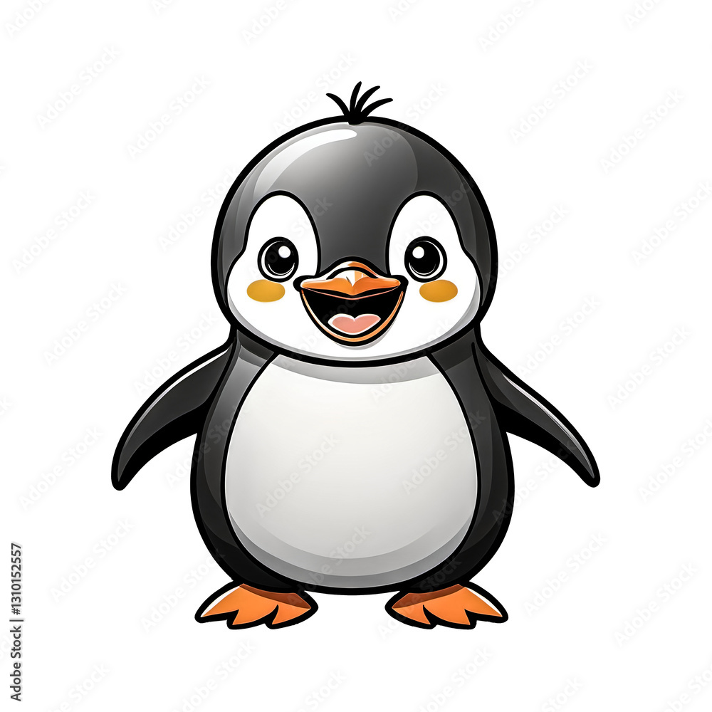 Fototapeta premium Dancing Penguin – Doodle-Style Drawing (Clean Background): Draw a chubby little penguin with flappy wings and tiny feet, doing a happy dance