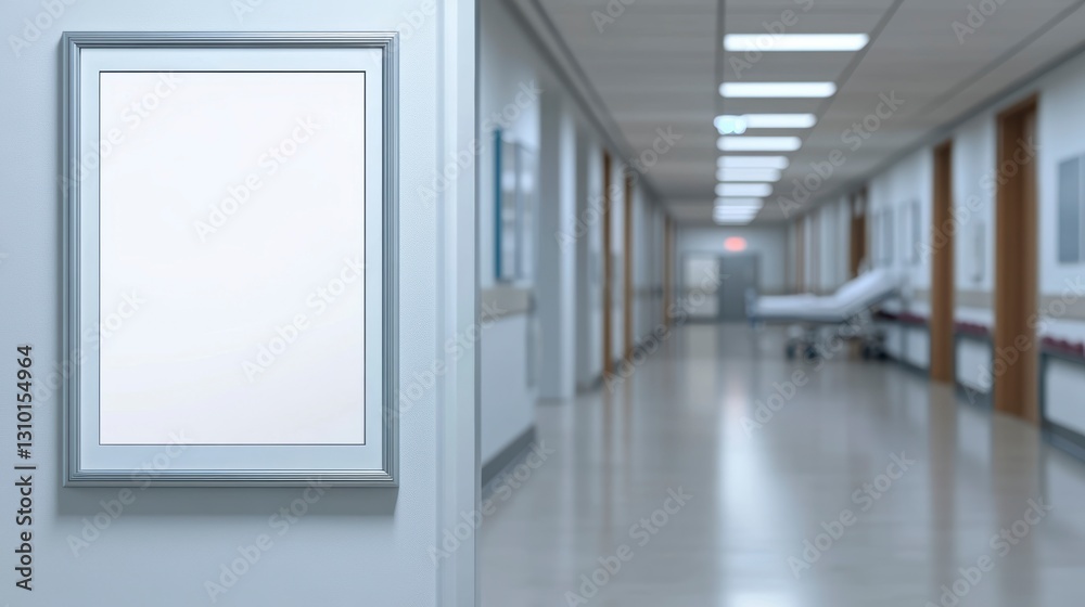 Empty Hospital Corridor with Mockup Sign Empty Hospital Corridor with Mockup Sign