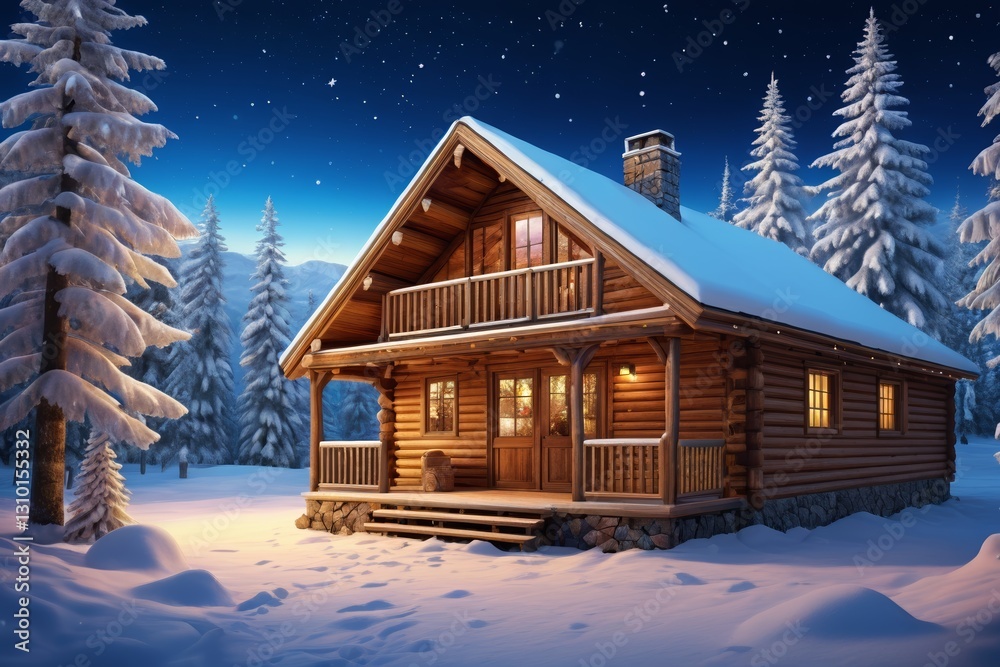 snowy cabin with a porch and a porch covered in snow snowy cabin with a porch and a porch covered in snow
