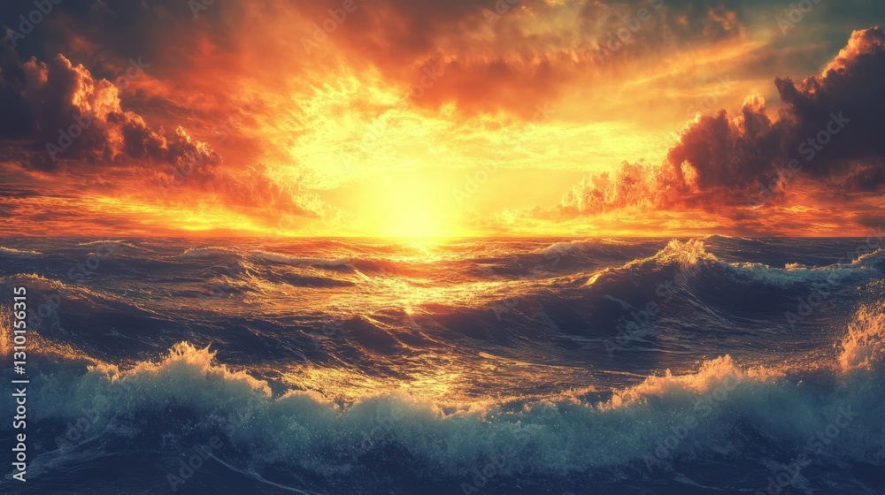 Fiery Sunset Over Turbulent Ocean (1) Fiery Sunset Over Turbulent Ocean (1)