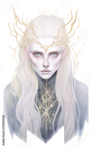 PNG White magic witch portrait drawing sketch.