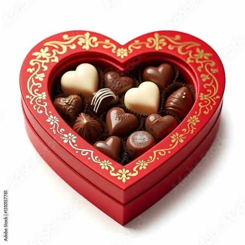 Heart Shaped Chocolate Box on White Background