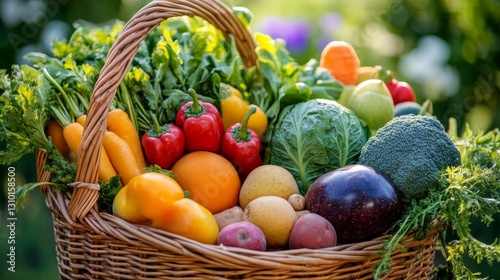 A basket of fresh, healthy fruits and vegetables.
