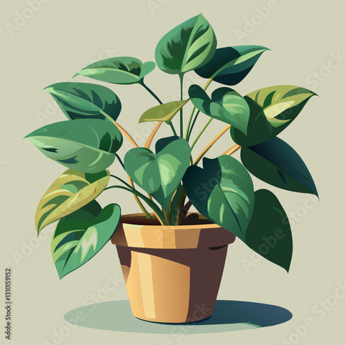 Lush Green Indoor Plant Displaying Vibrant Leaves Against Neutral Background