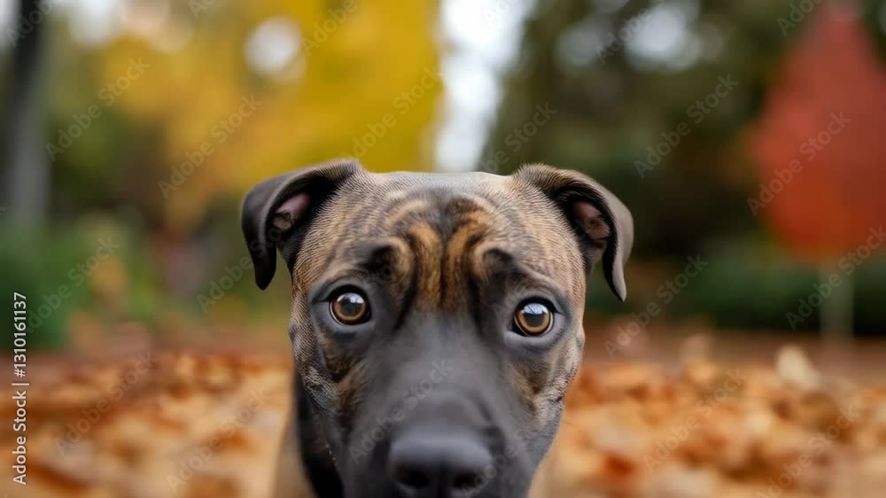 Happy Dog Playing with Bright Ball in Outdoor Setting