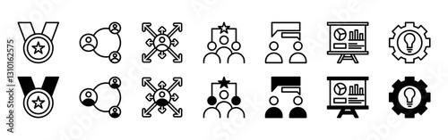 Mentoring line icon set isolated on white background vector illustration