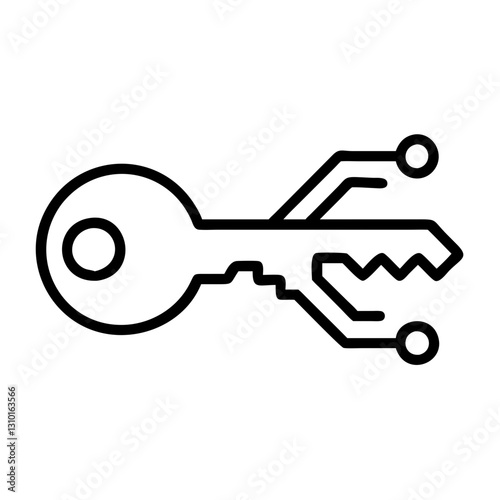 Digital key icon with circuit pattern, cybersecurity concept
