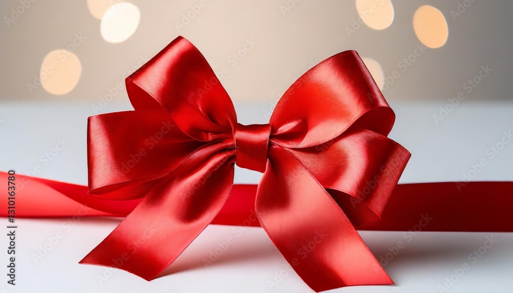 Realistic Red Ribbon Bow Knot as a Design Element for Holidays, Gifts, and Satin Wrapping Decor Realistic Red Ribbon Bow Knot as a Design Element for Holidays, Gifts, and Satin Wrapping Decor