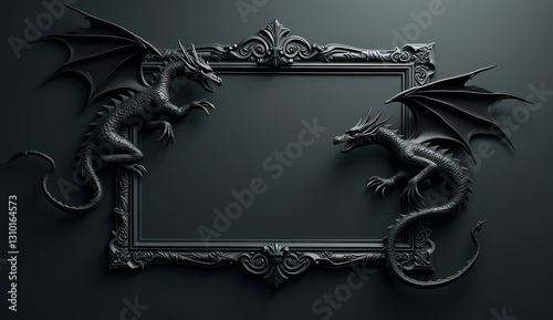 deep black frame with gothic dragon symbols
