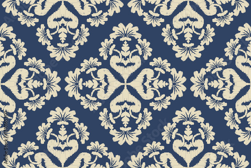 Motifs Ikat floral paisley embroidery background.geometric ethnic oriental pattern traditional.Aztec-style damask ornament royal Victorian. Design for texture, fabric, clothing, wrapping, decoration