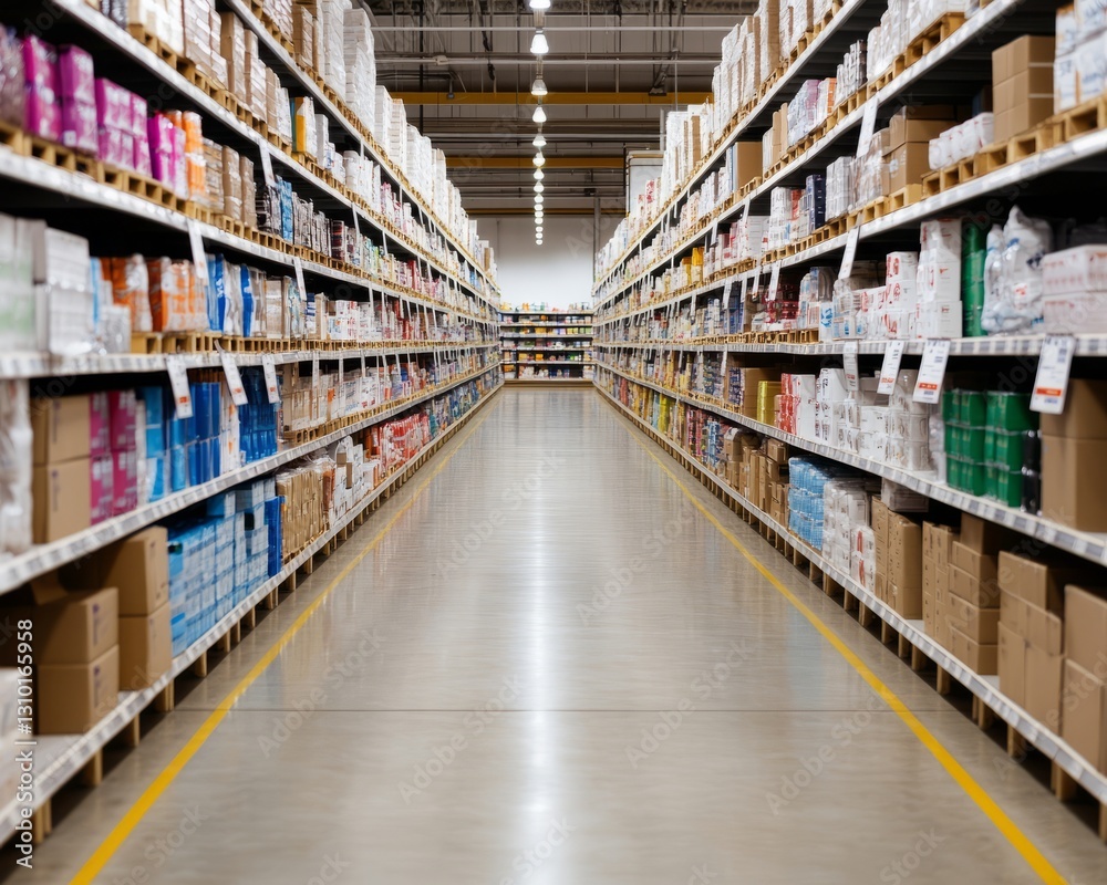 Empty Grocery Aisles in a Warehouse Empty Grocery Aisles in a Warehouse
