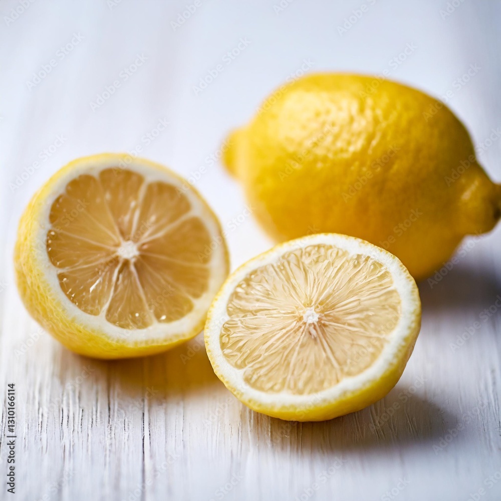 Ripe Lemon Halves and Slices Isolated on a White Background Ripe Lemon Halves and Slices Isolated on a White Background