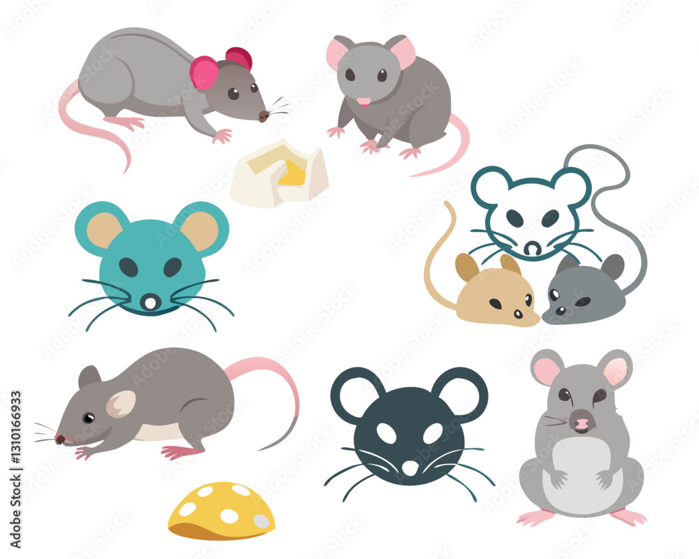 A detailed vector set of rats united in various poses and styles. Featuring sleek fur, long tails, and expressive whiskers, these adaptable creatures add character to nature urban and wildlife design. A detailed vector set of rats united in various poses and styles. Featuring sleek fur, long tails, and expressive whiskers, these adaptable creatures add character to nature urban and wildlife design.