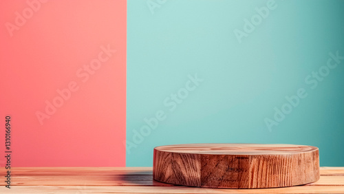 Rustic Wooden Podium for Product Display. Retail Showcase, Vintage Style, Product Presentation.