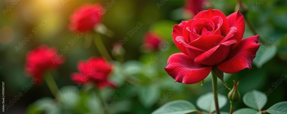 Freshly cut red roses with some stems and leaves, garden, leaves Freshly cut red roses with some stems and leaves, garden, leaves