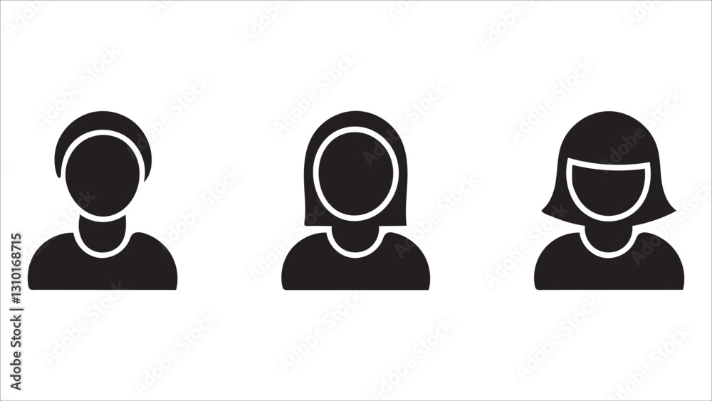 Simple Female User Icons Profiles, Avatar, Graphics, Design, Black, White, Silhouette, Vector, Illus Simple Female User Icons Profiles, Avatar, Graphics, Design, Black, White, Silhouette, Vector, Illus