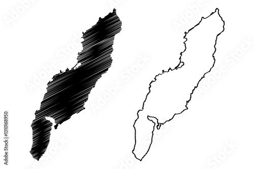 Andoya island (Kingdom of Norway, Vesteralen archipelago) map vector illustration, scribble sketch Andoya map