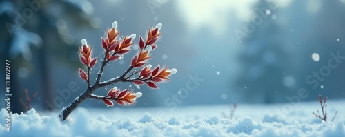 Single eucalyptus branch in frosty environment, plant life, simple, isolated